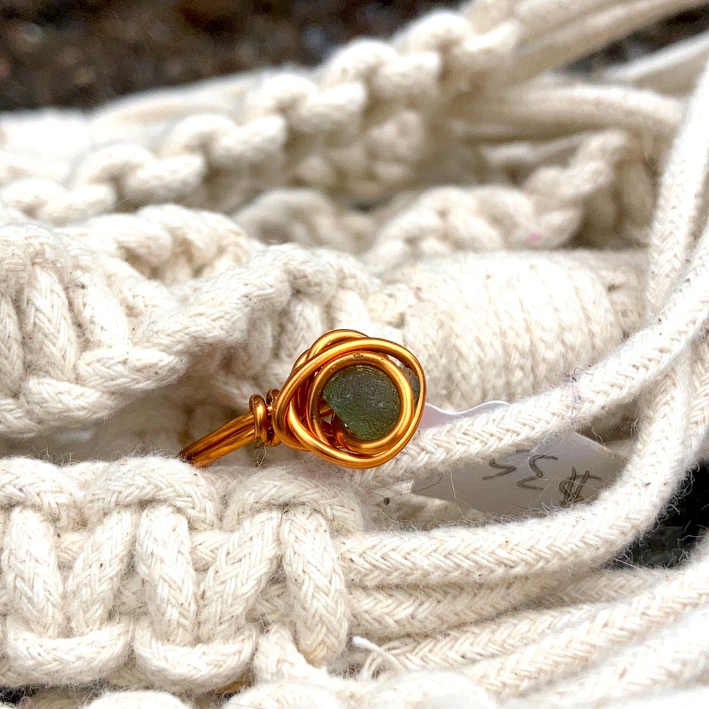 Size 6.5 authentic Moldavite ring wrapped in copper.